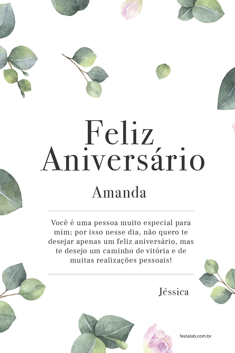 Cartao de Aniversario Adulto - Folhas Claro