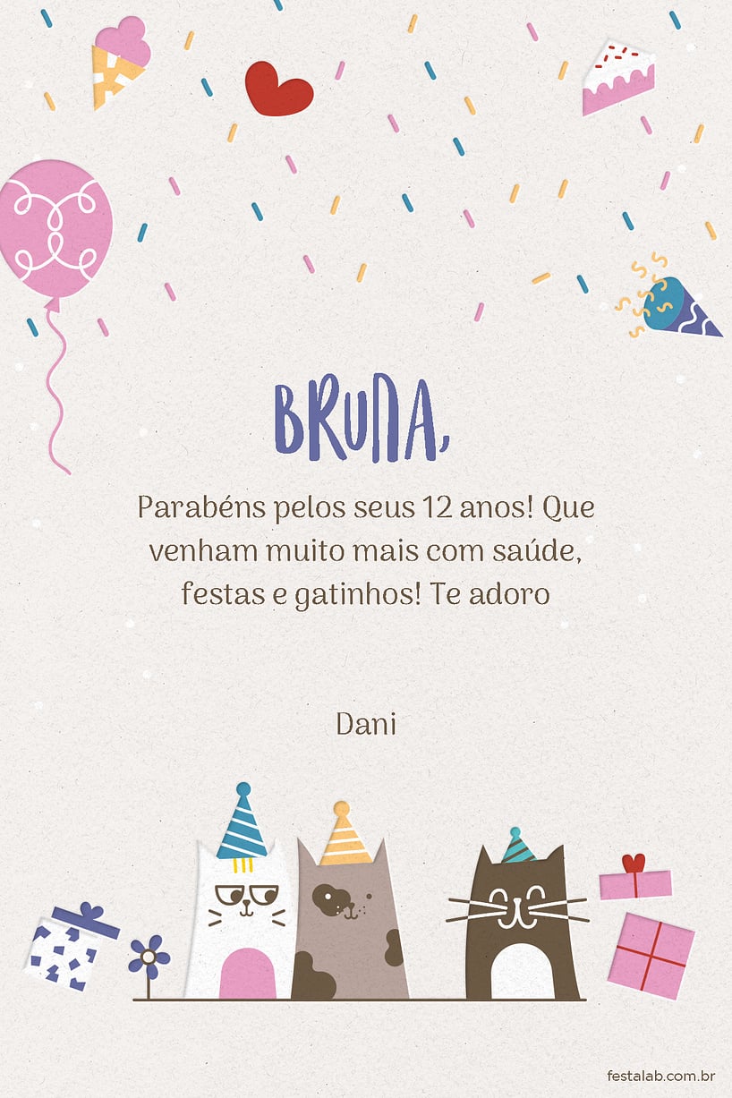 Crie seu Cartão de Aniversário Adulto - Gatinhos com a Festalab