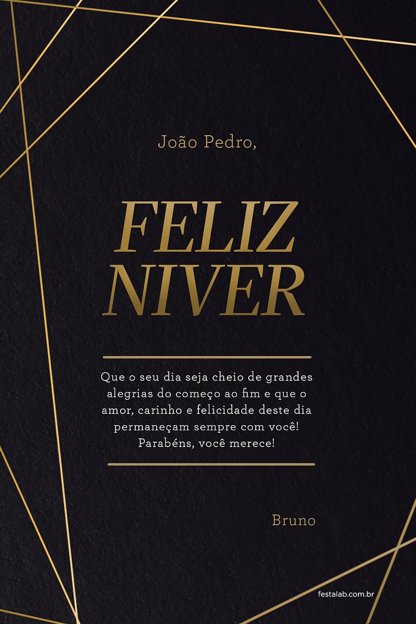 Crie seu Cartão de Aniversário Adulto - Preto e Dourado com a Festalab