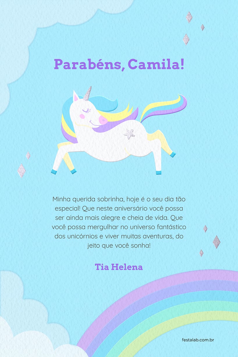 Cartao de Aniversario Adulto - Unicornio Arco-iris