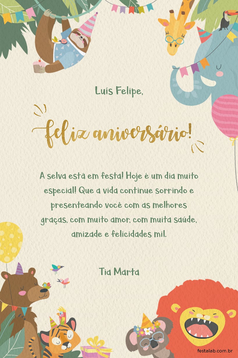 Cartao de Aniversario - Animais