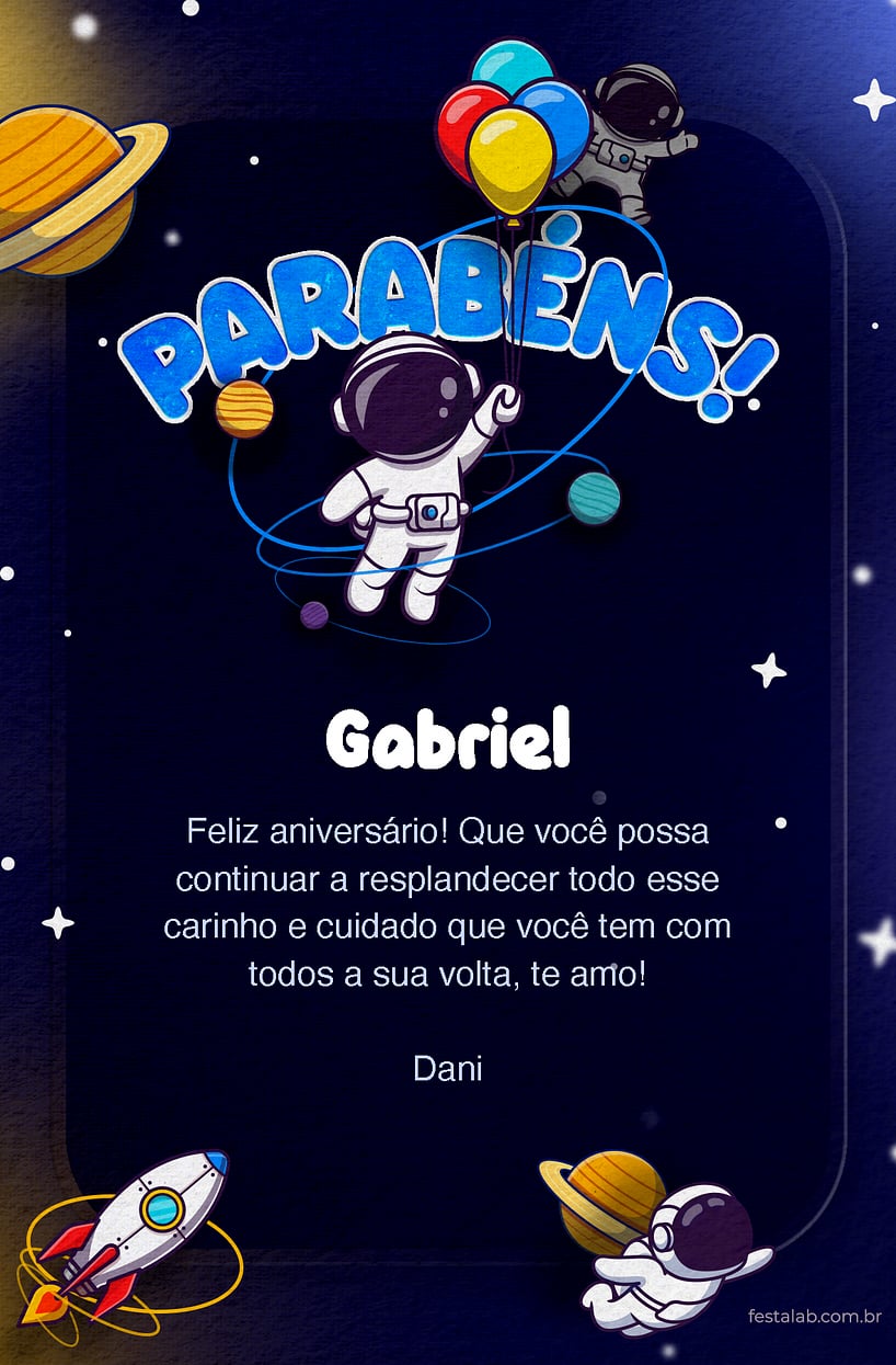 Crie seu Cartão de Aniversário - Cartão Parabéns Astronauta Azul com a Festalab