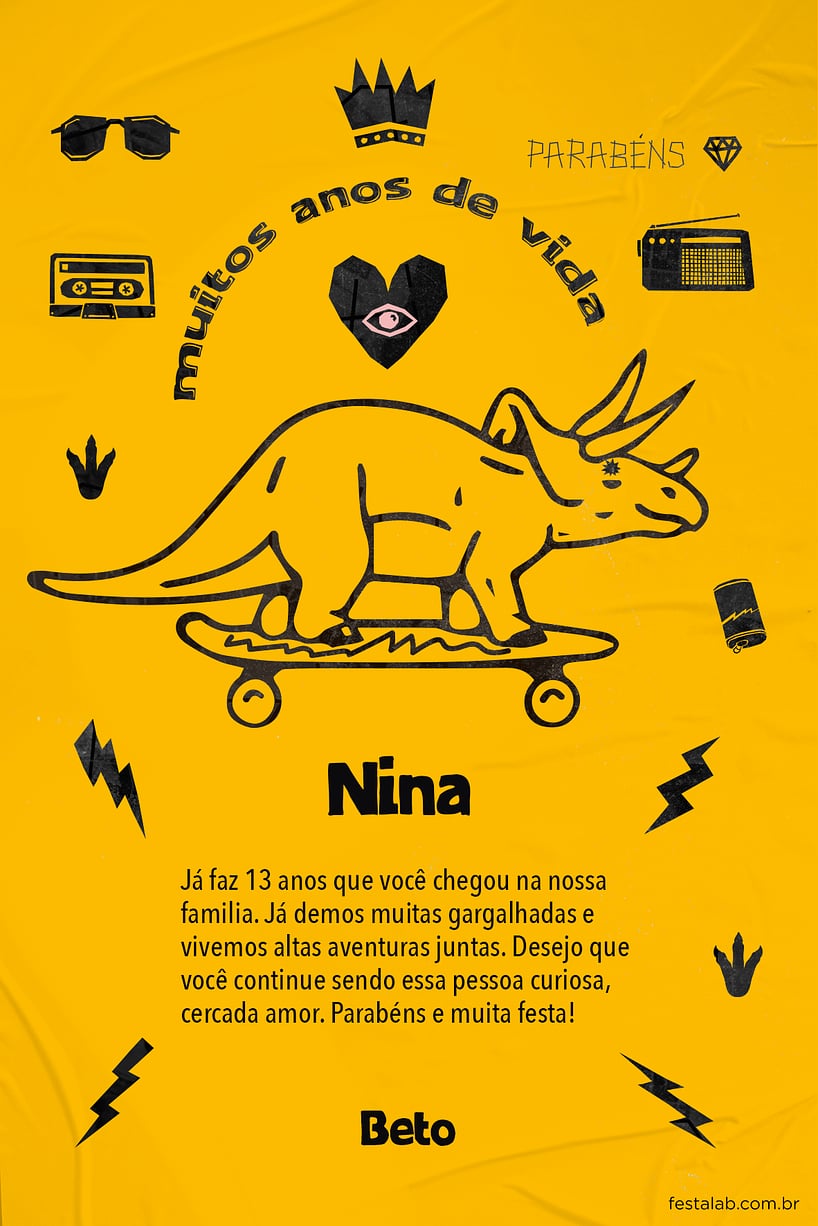 Cartao de Aniversario - DIno Teen color