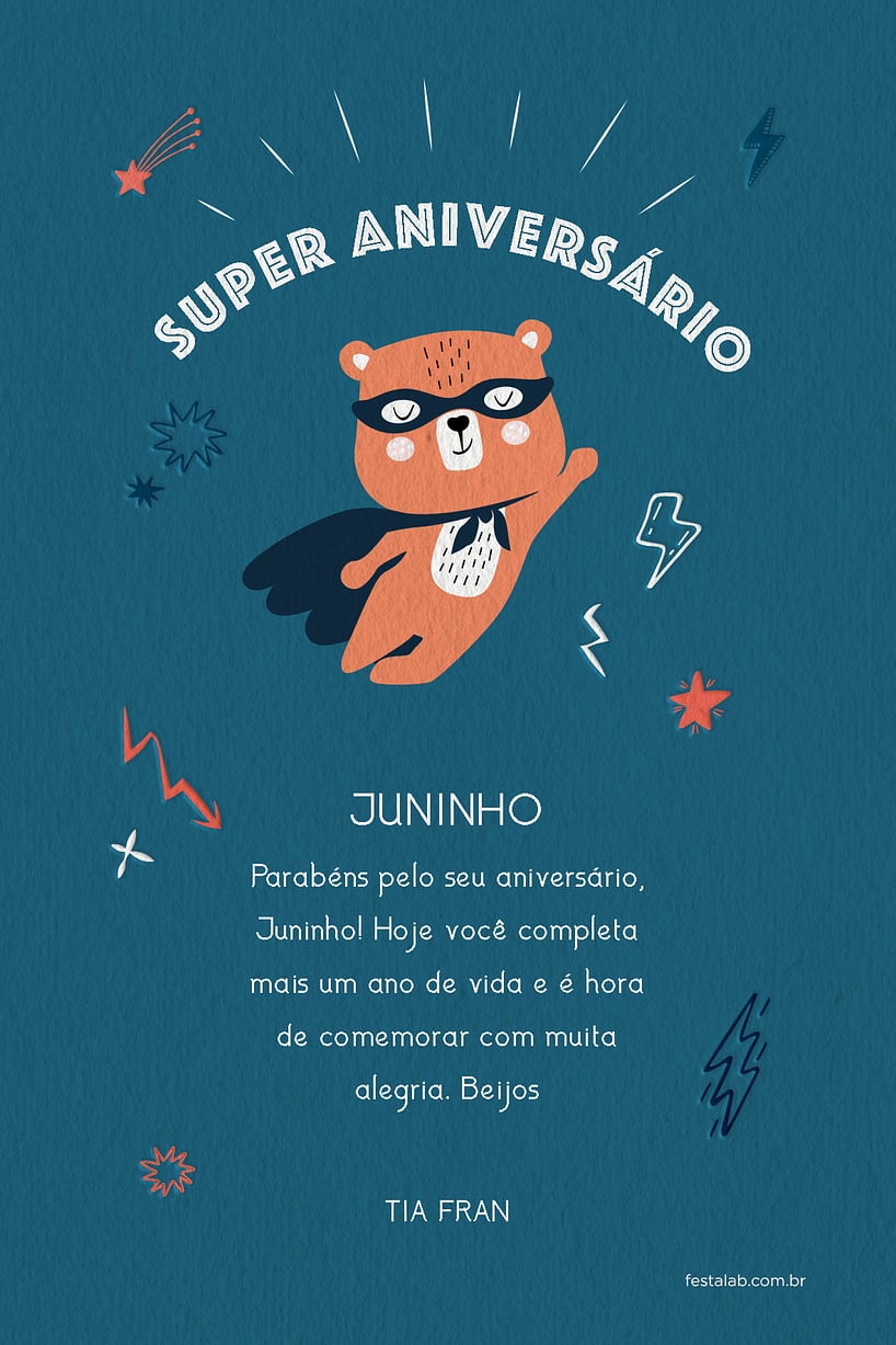 Cartao de Aniversario - Heroi Ursinho