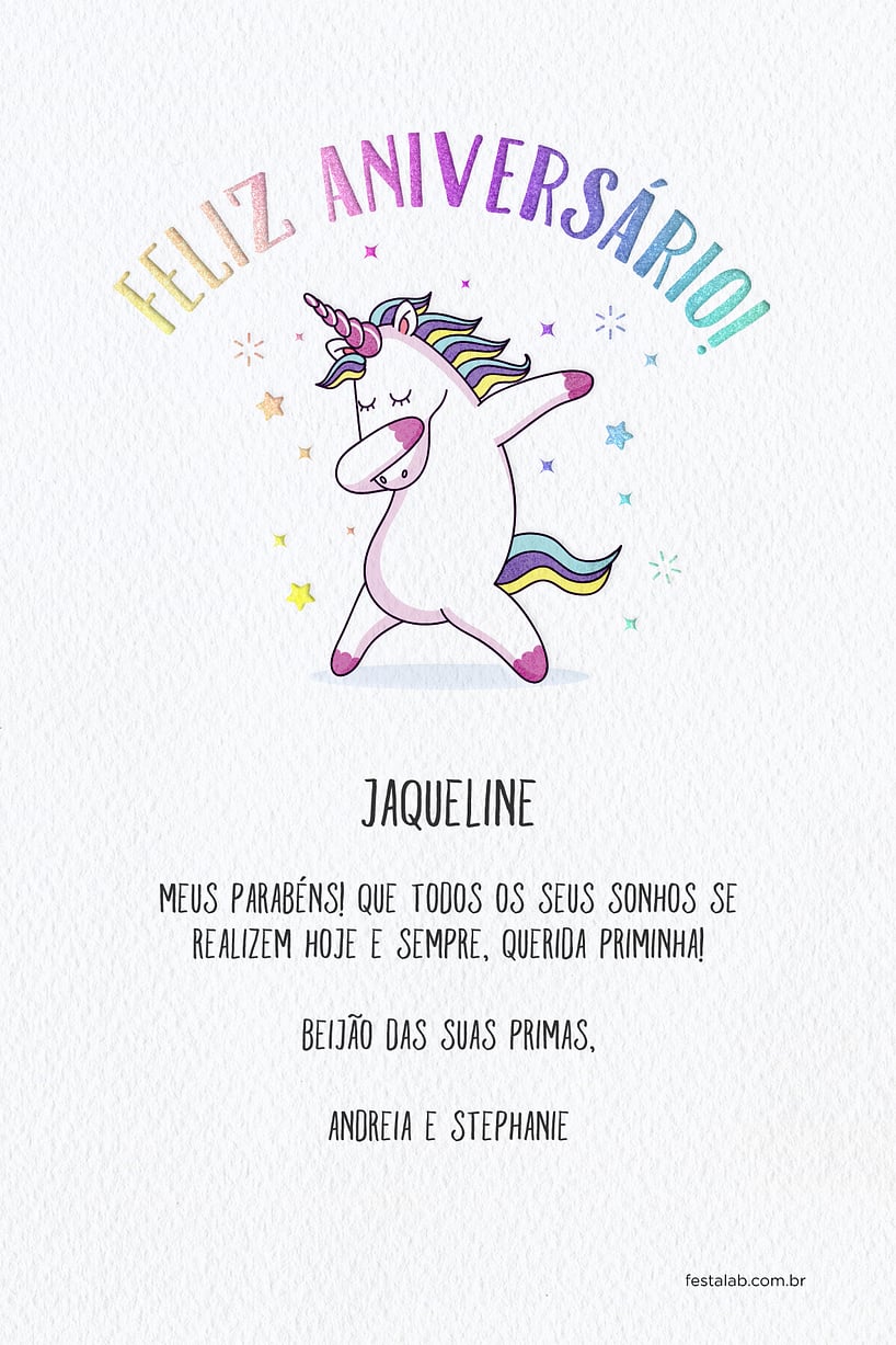 Cartao de Aniversario - Unicornio Holografico