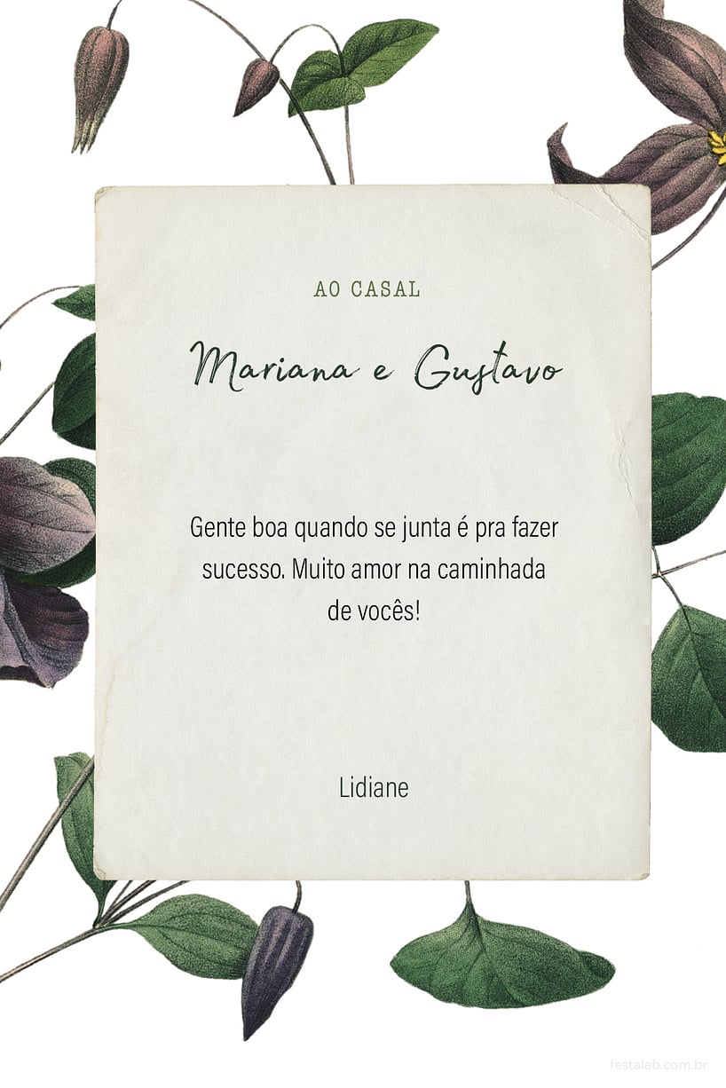 Crie seu Cartão de Casamento - Floral Minimalista com a Festalab