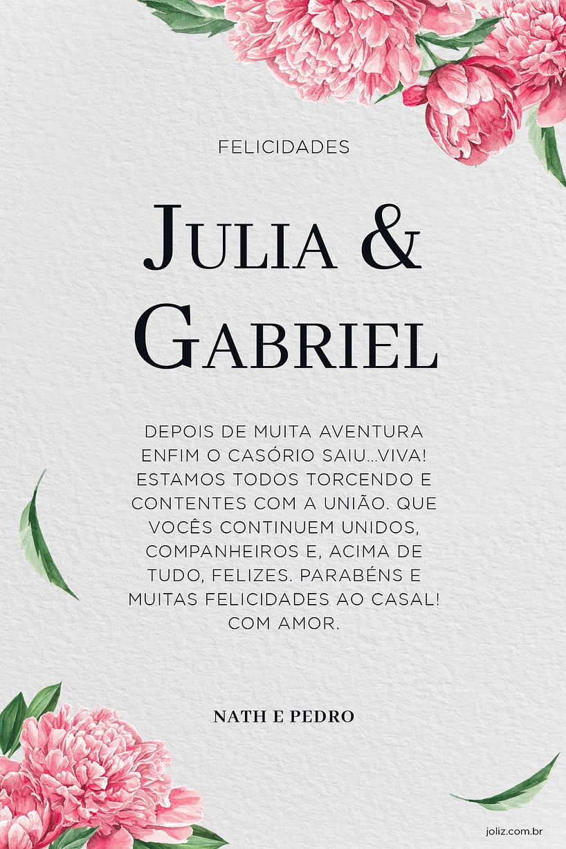 Crie seu Cartão de Casamento - Peônias aquarelada com a Festalab