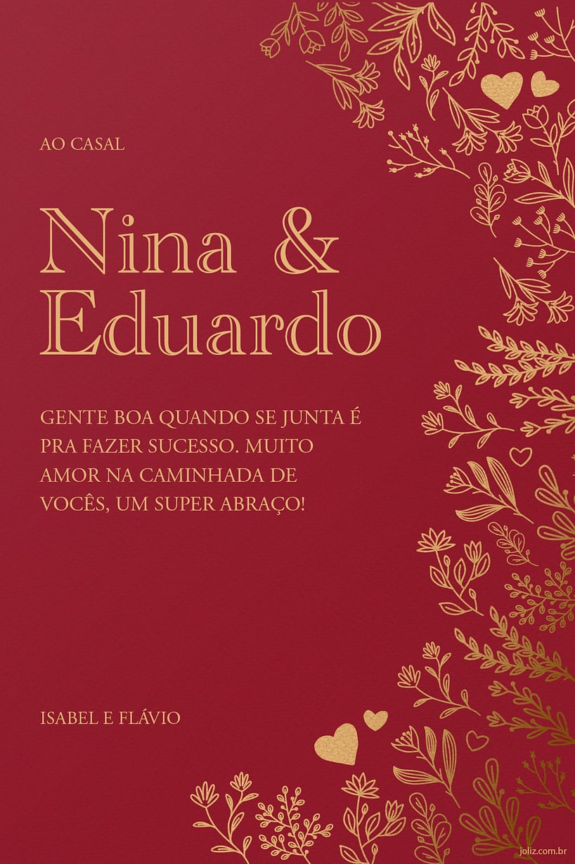 Crie seu Cartão de Casamento - Romântico Vermelho com a Festalab