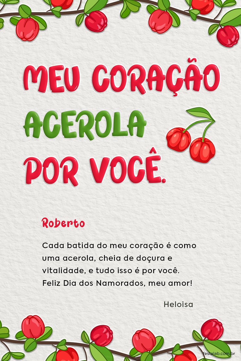 Cartao de Ocasioes especiais - Meu coracao acerola