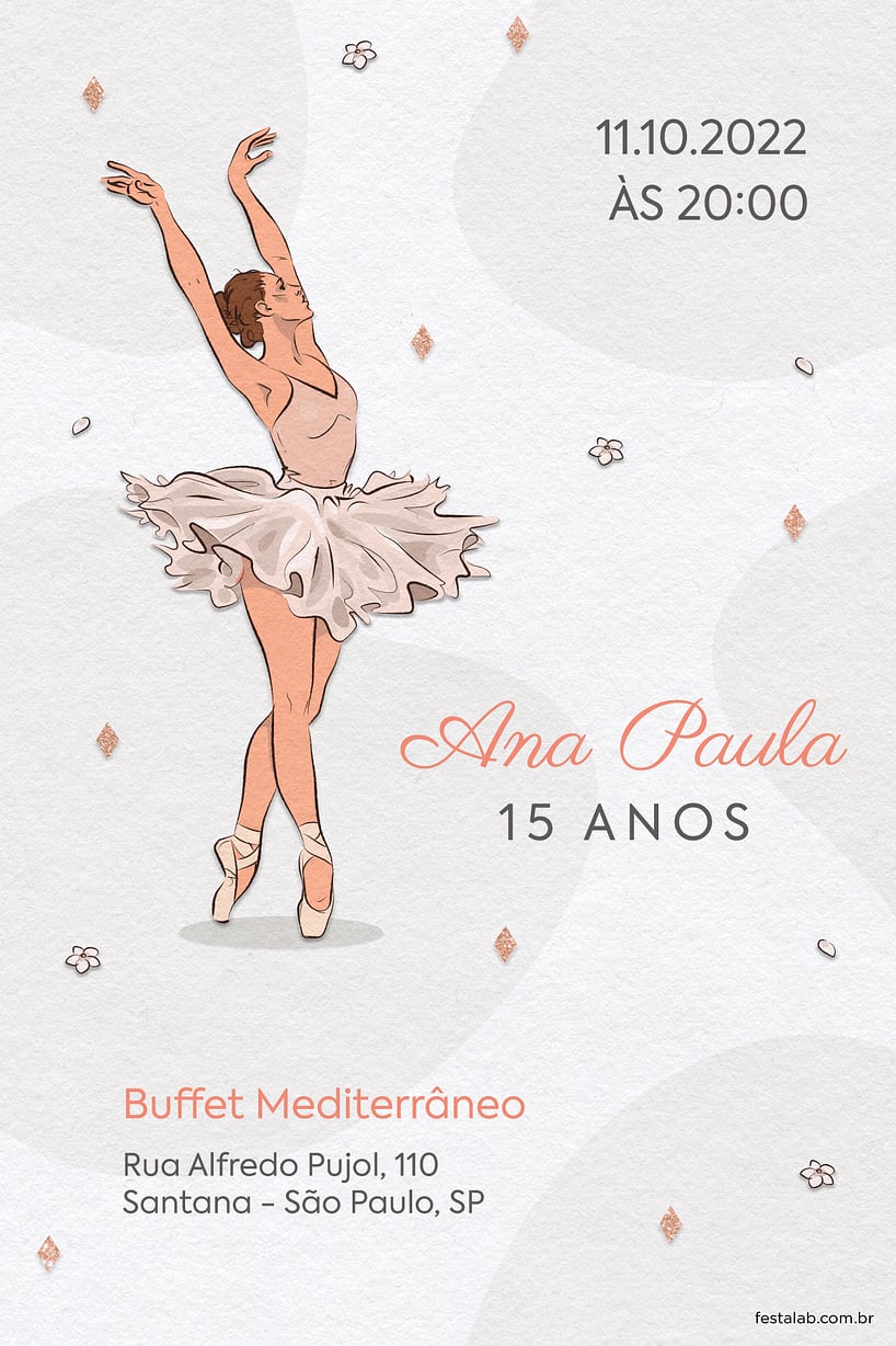 Convite de Aniversario de 15 anos - Uma Celebracao Bailarina - Branco