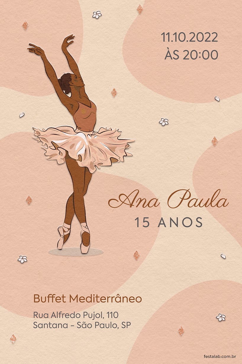 Convite de Aniversario de 15 anos - Uma Celebracao Bailarina - Bege