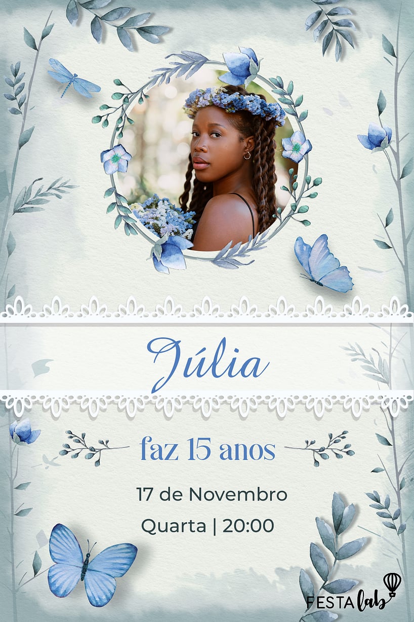 Convite de Aniversario de 15 anos - Jardim Azul