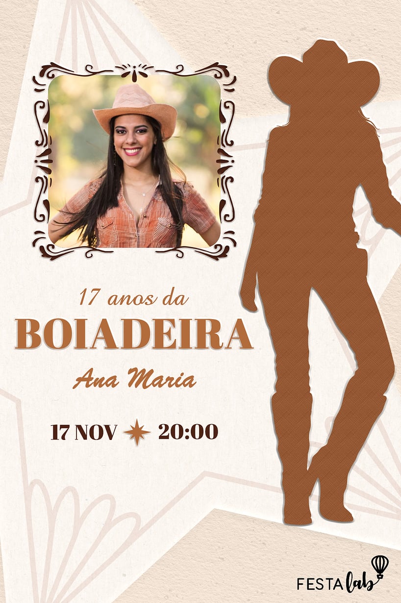Modelo de Convite de Aniversario Adulto - A Boiadeira Criar convite de aniversário - A Boiadeira| FestaLab
