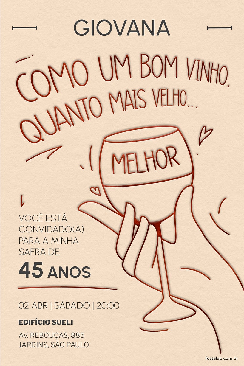 Criar convite de aniversário - Bom Vinho| FestaLab