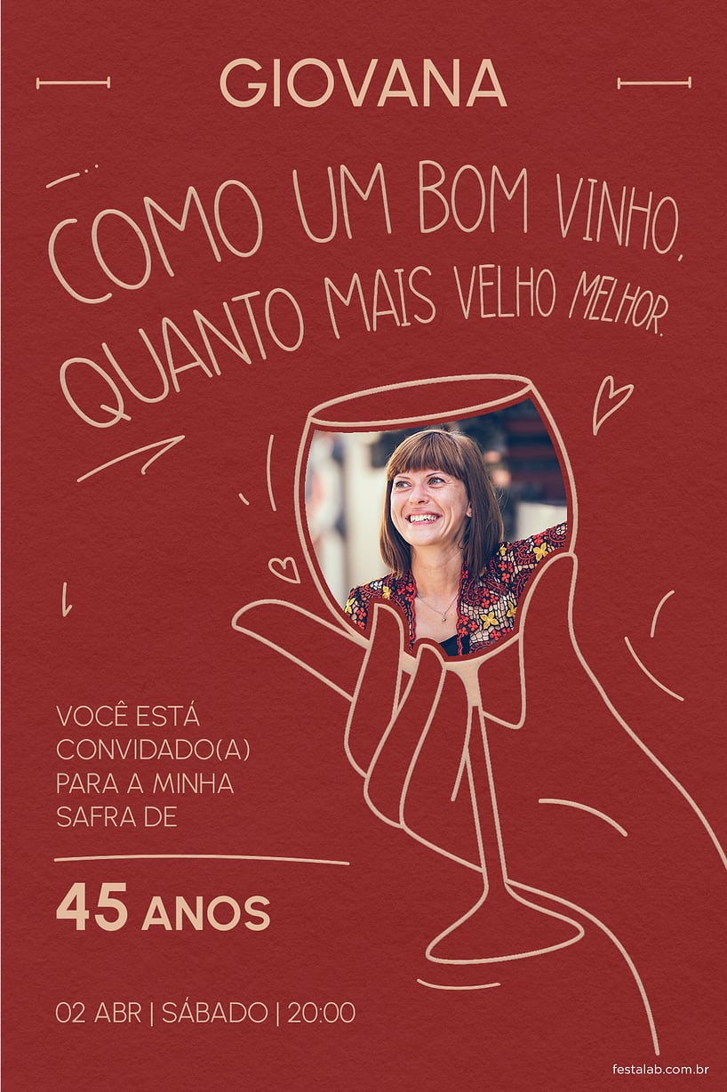 Criar convite de aniversário - Bom Vinho Vermelho| FestaLab