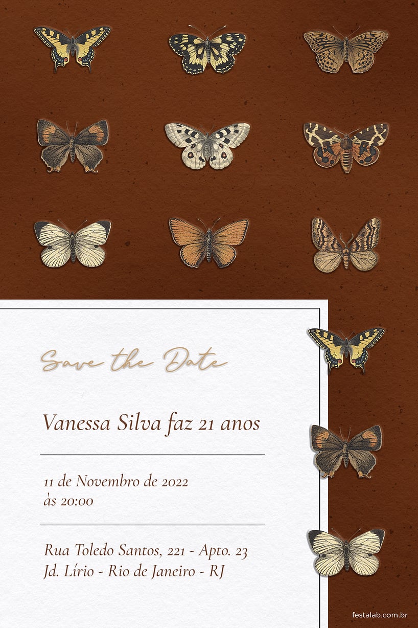 Convite de Aniversario Adulto - Borboleta Rustica