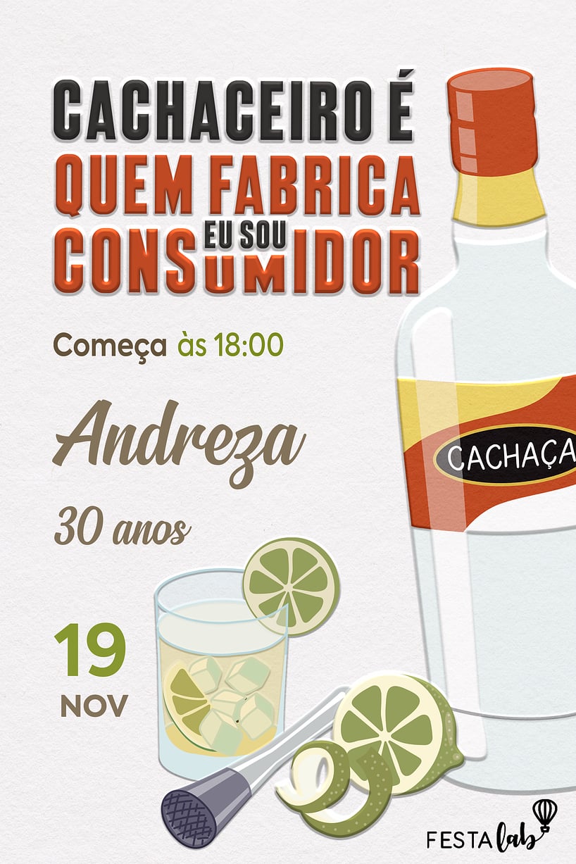 Convite de Aniversario Adulto - Cachaca