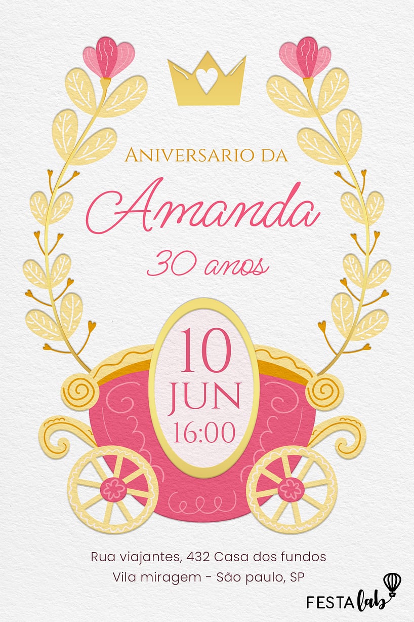 Criar convite de aniversário - Carrossel da realeza| FestaLab