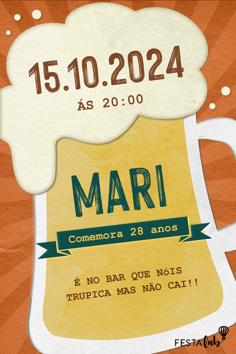 Convite de Aniversario Adulto - Comemorando no Boteco