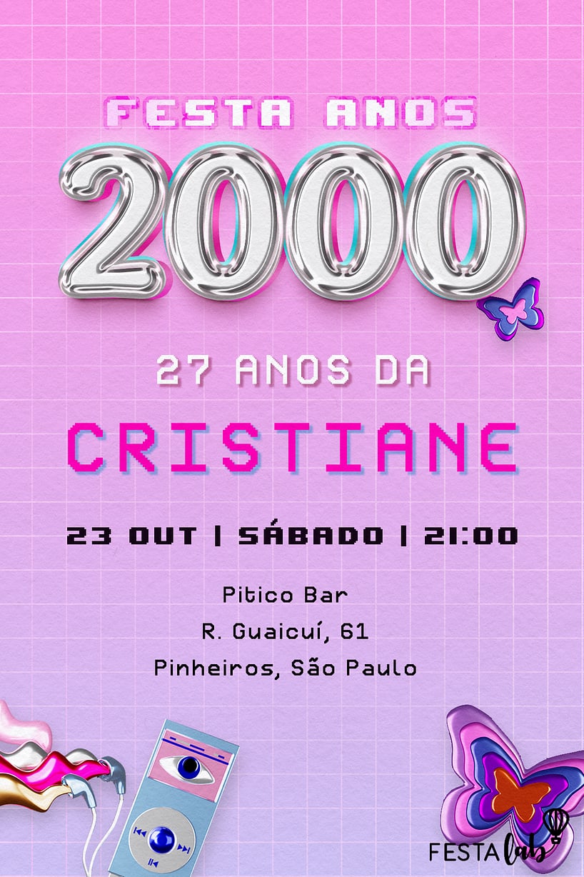 Criar convite de aniversário - Festa Anos 2000| FestaLab