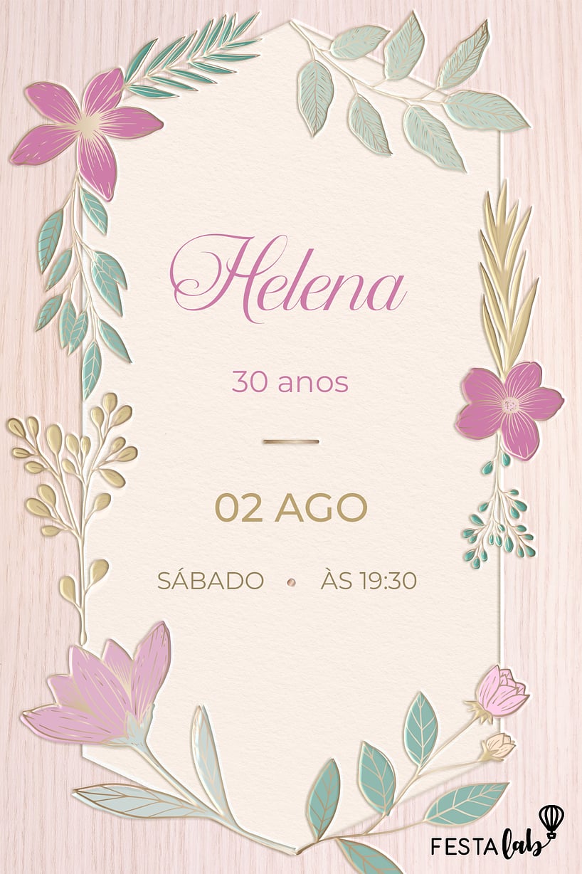 Criar convite de aniversário - Flores Entalhadas| FestaLab