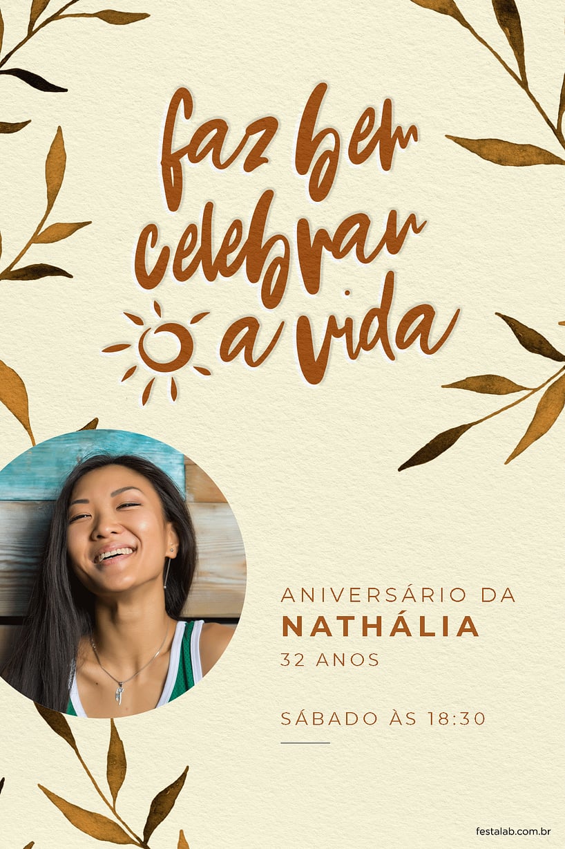 Criar convite de aniversário - Folhagem laranja| FestaLab