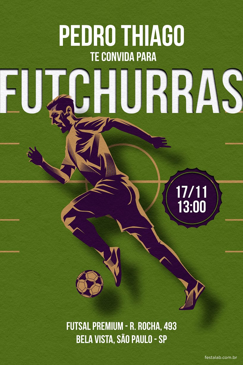 Criar convite de aniversário - Futchurras Verde| FestaLab