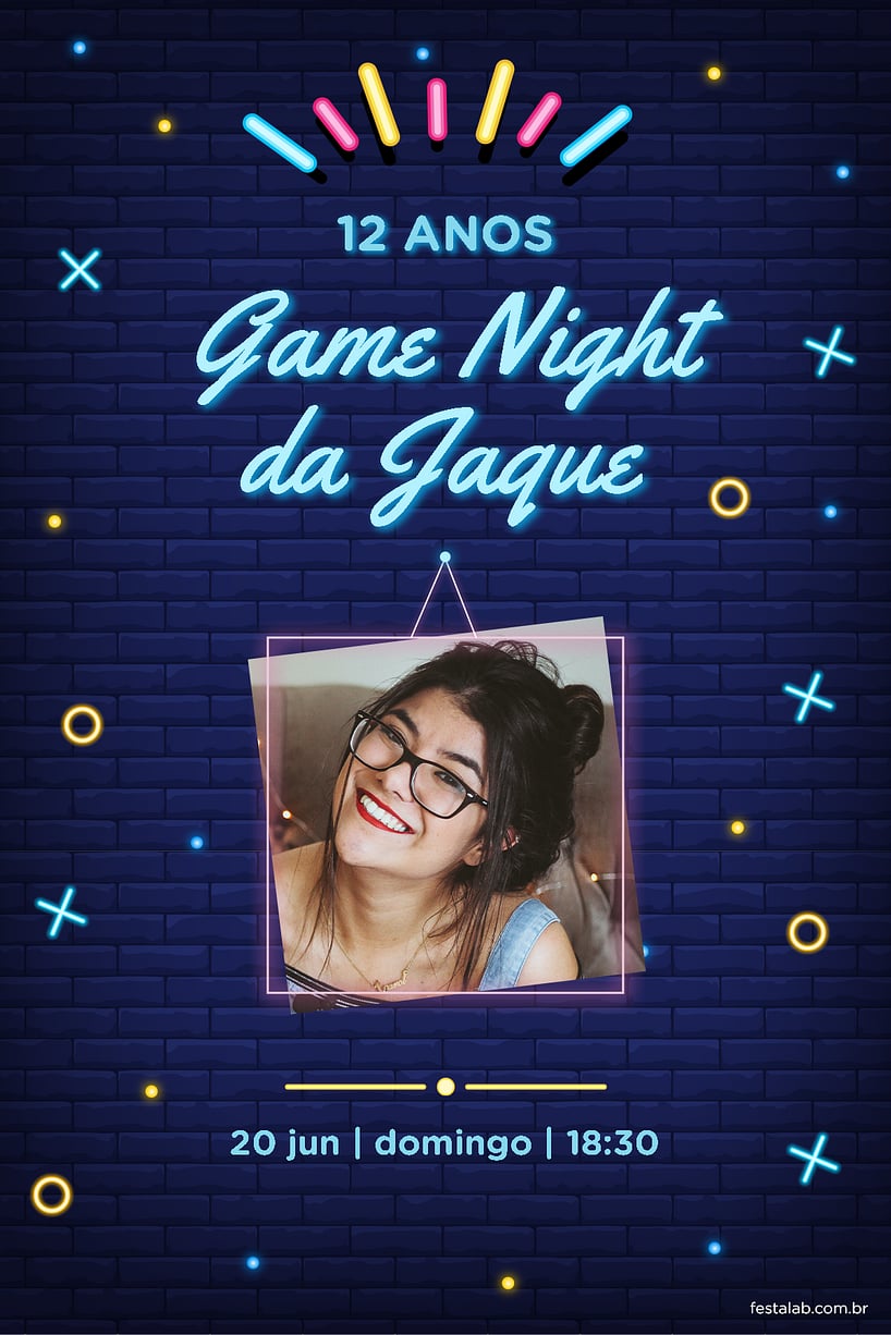 Criar convite de aniversário - Game Night| FestaLab