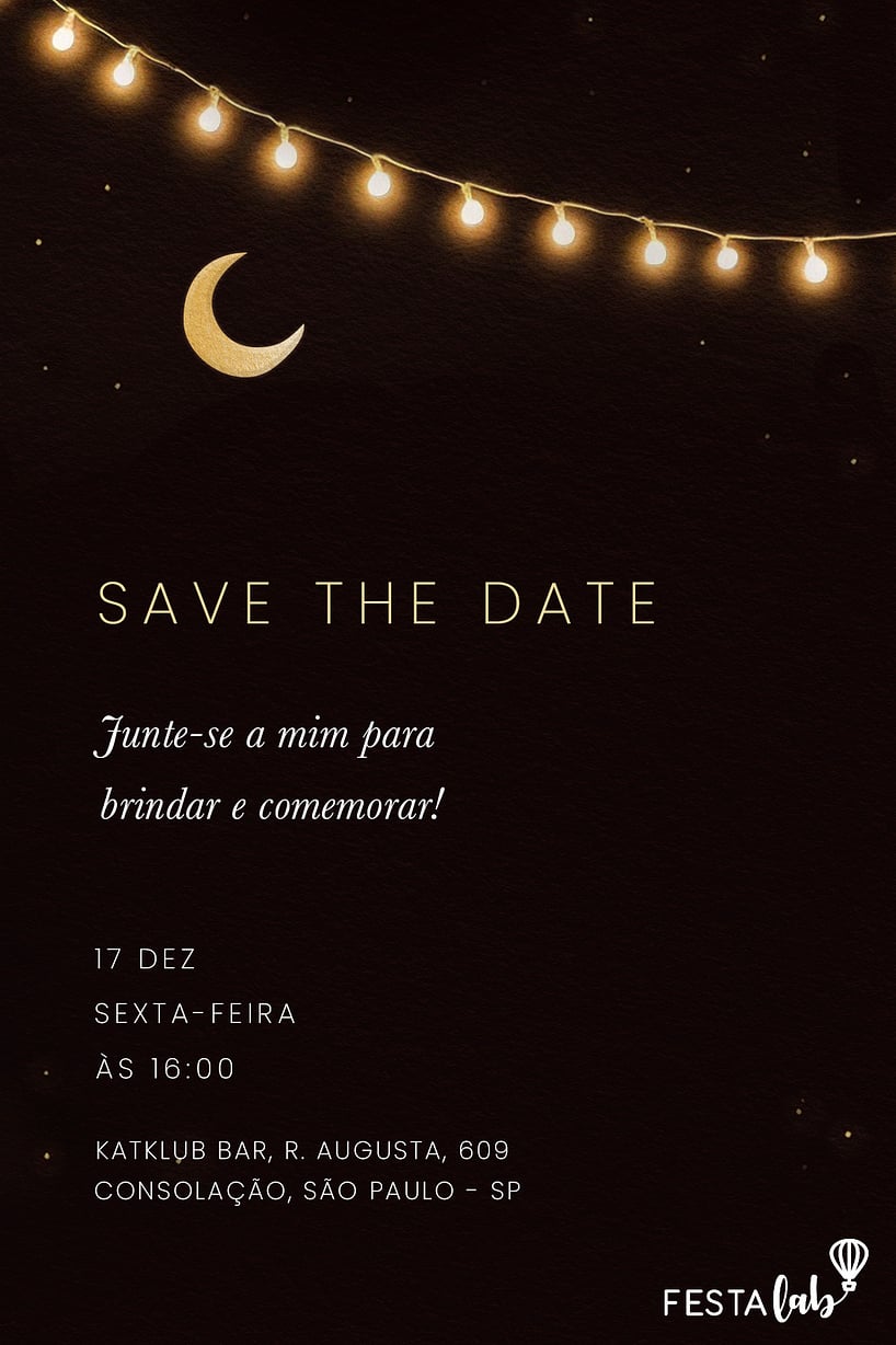 Convite de Aniversario Adulto - Noite das Luzes