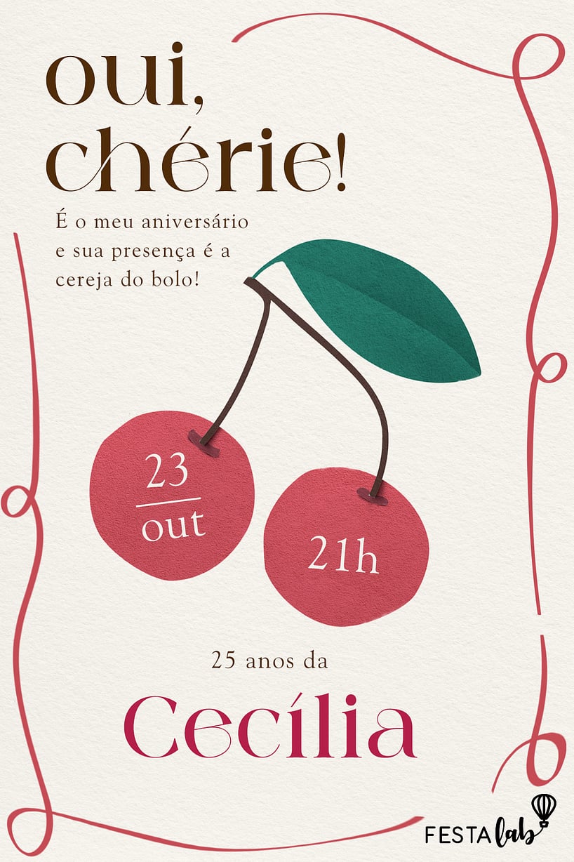 Criar convite de aniversário - Oui, Chérie| FestaLab
