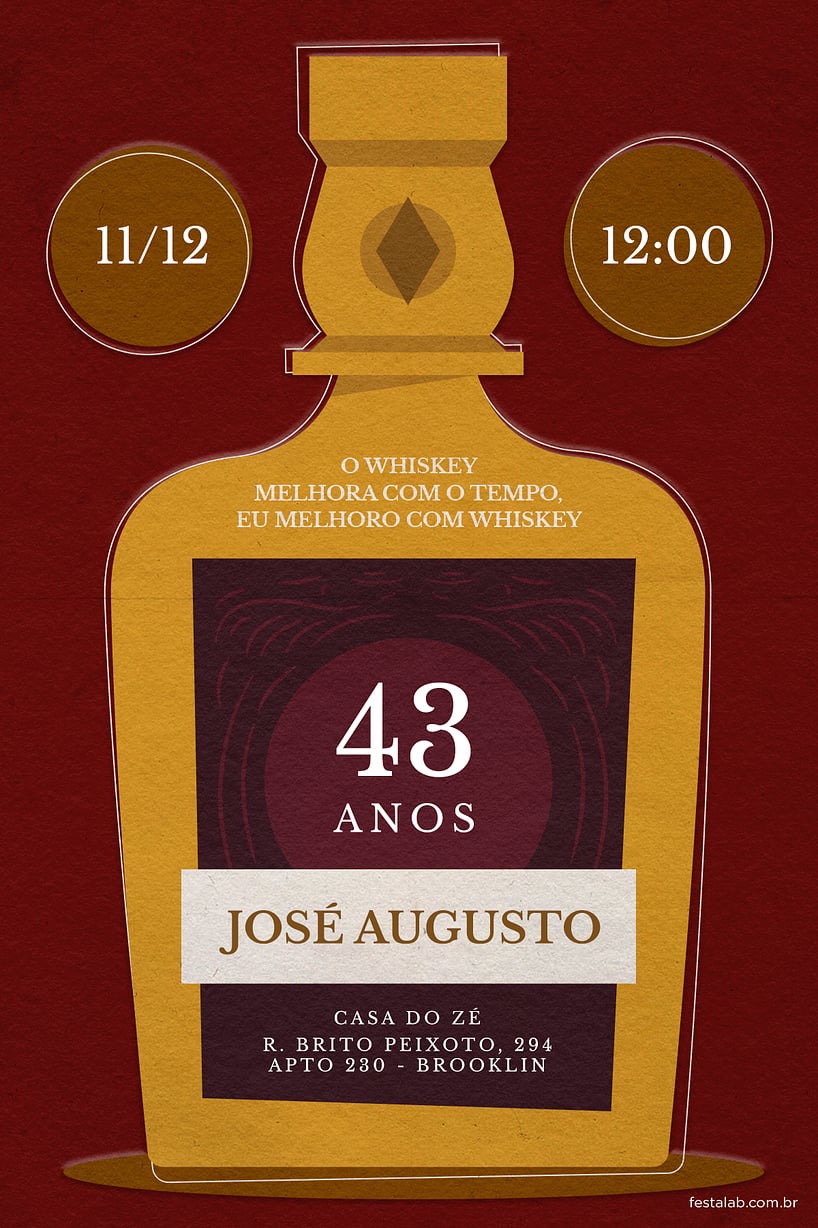 Convite de Aniversario Adulto - Whisky vermelho