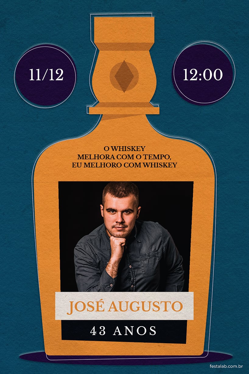 Convite de Aniversario Adulto - Whisky azul