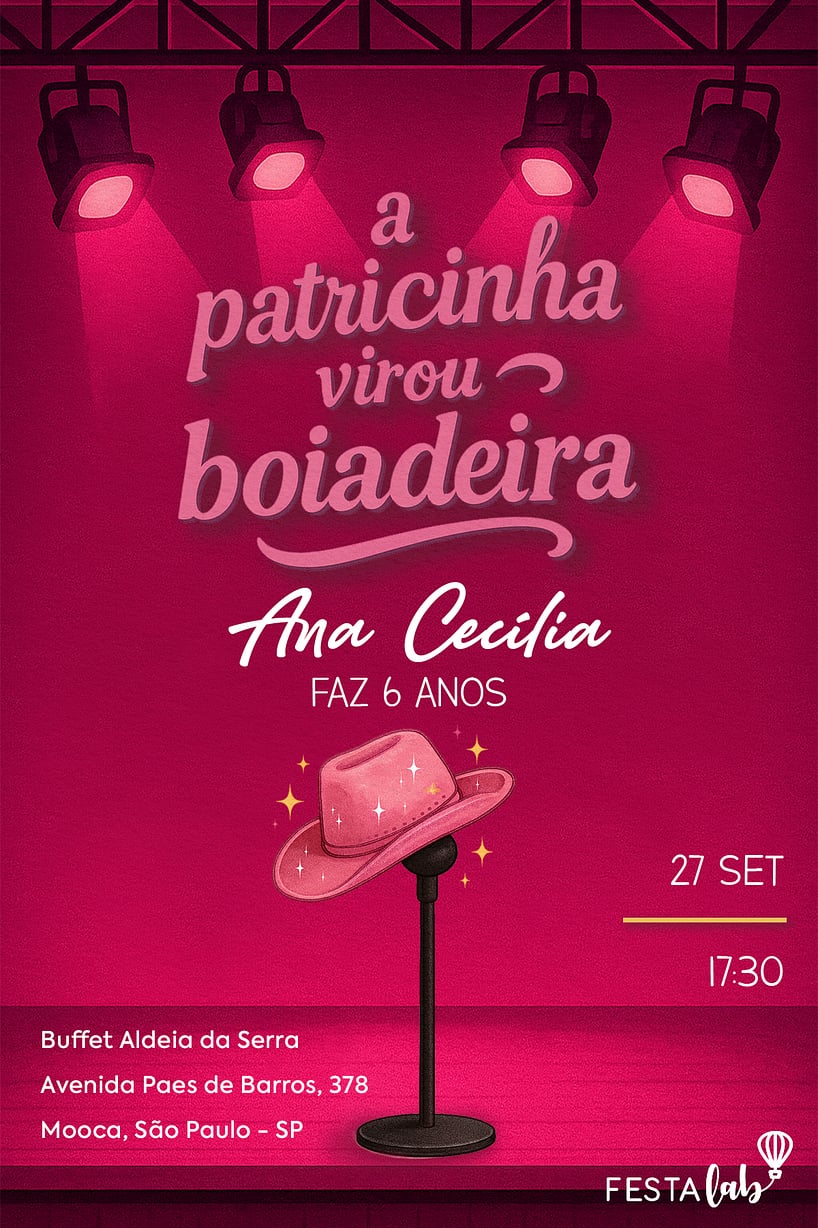Criar convite de aniversário - A patricinha virou boiadeira| FestaLab