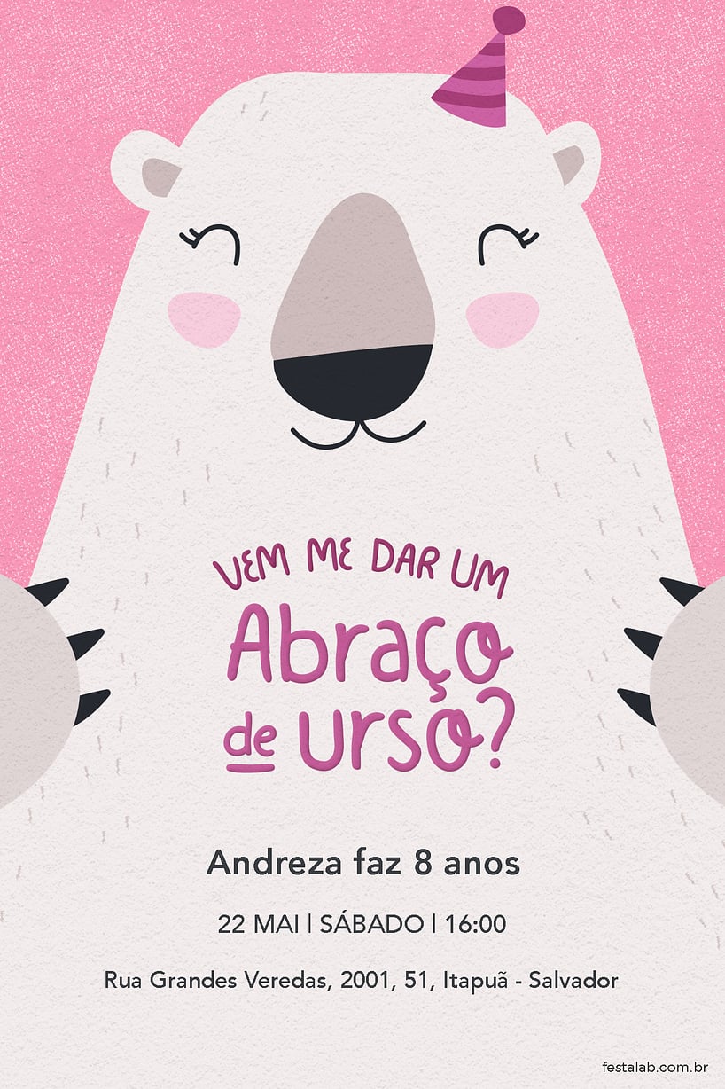 Convite de Aniversario - Abraco de urso