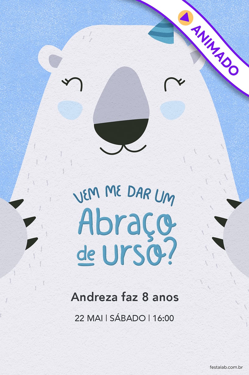 Convite de Aniversario - Abraco de urso azul