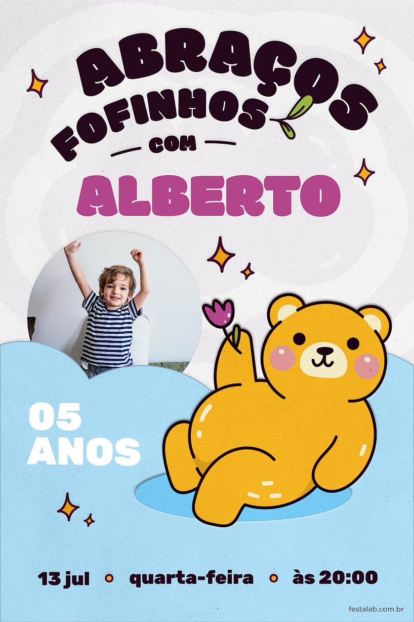 Convite de Aniversario - Abracos Fofinhos Lilas