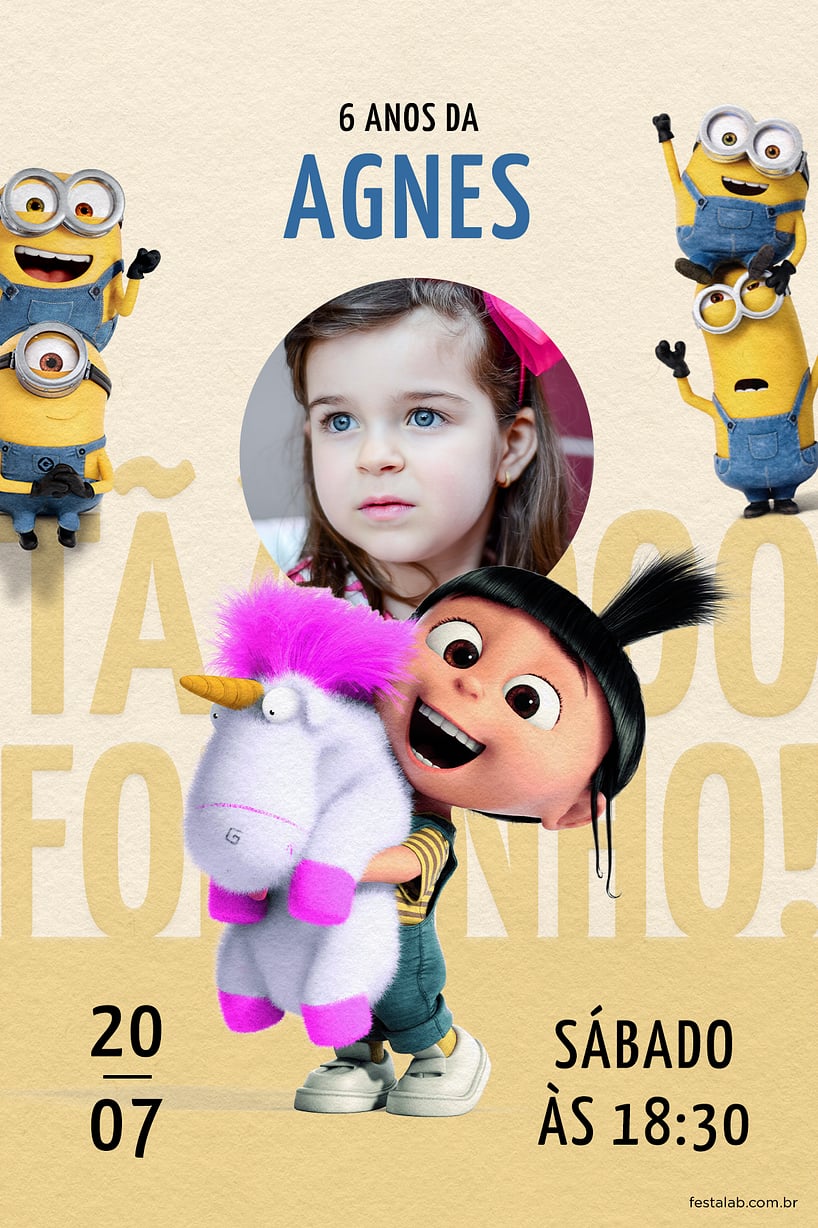 Convite de Aniversario - Agnes Amarelo