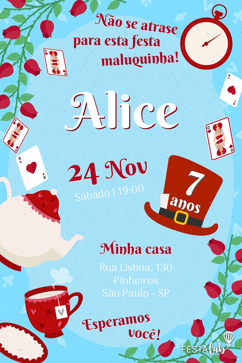 Convite de Aniversario - Alice no Pais das Maravilhas