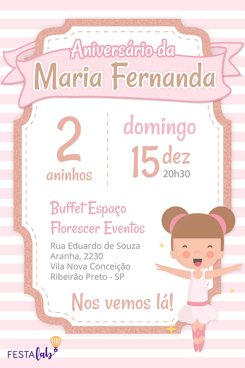 Convite de Aniversario - Bailarina