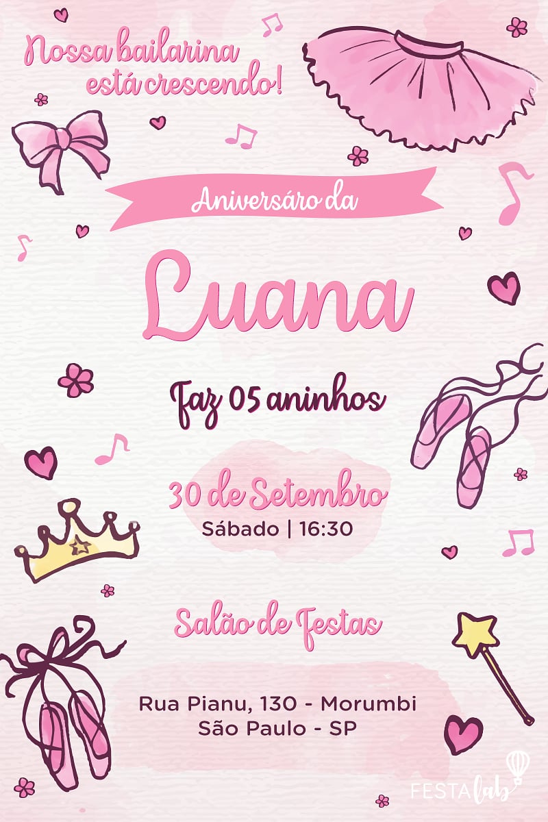 Convite de Aniversario - Bailarina