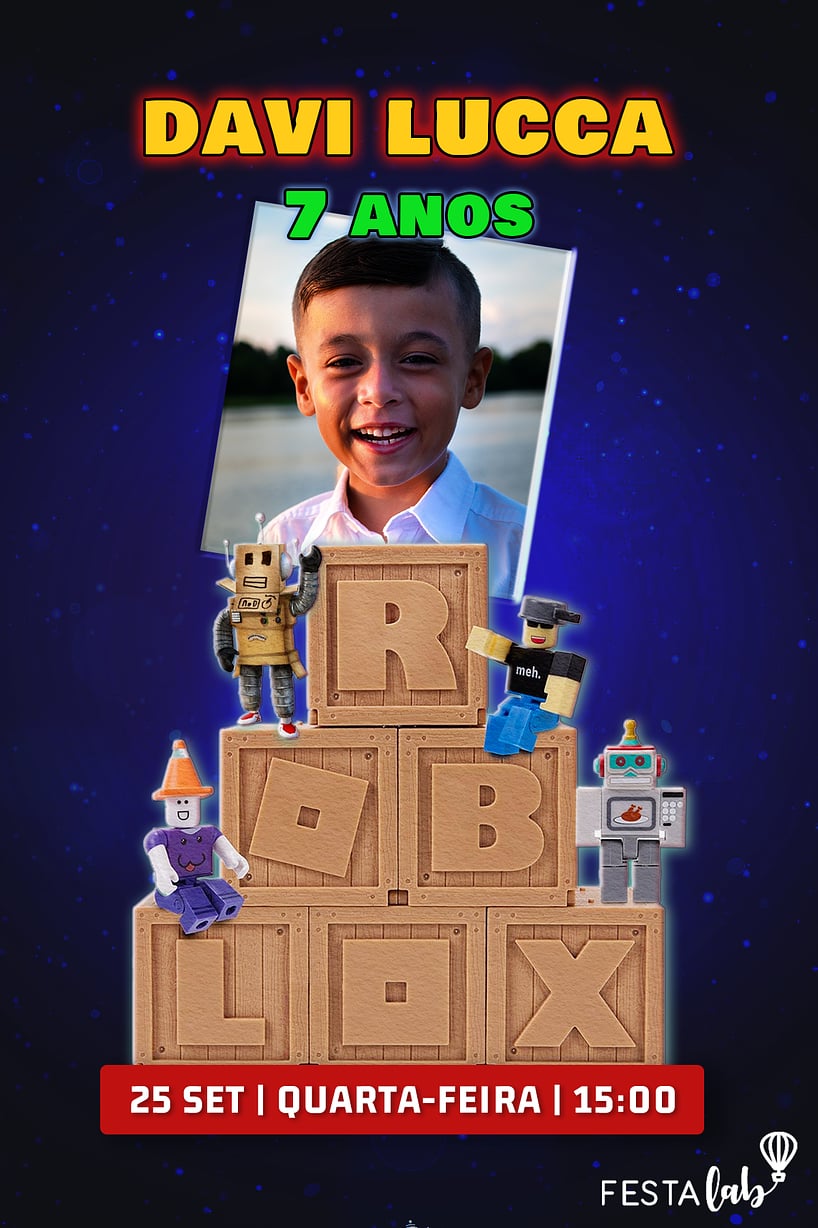 Convite de Aniversario - Bloco do Roblox Preto