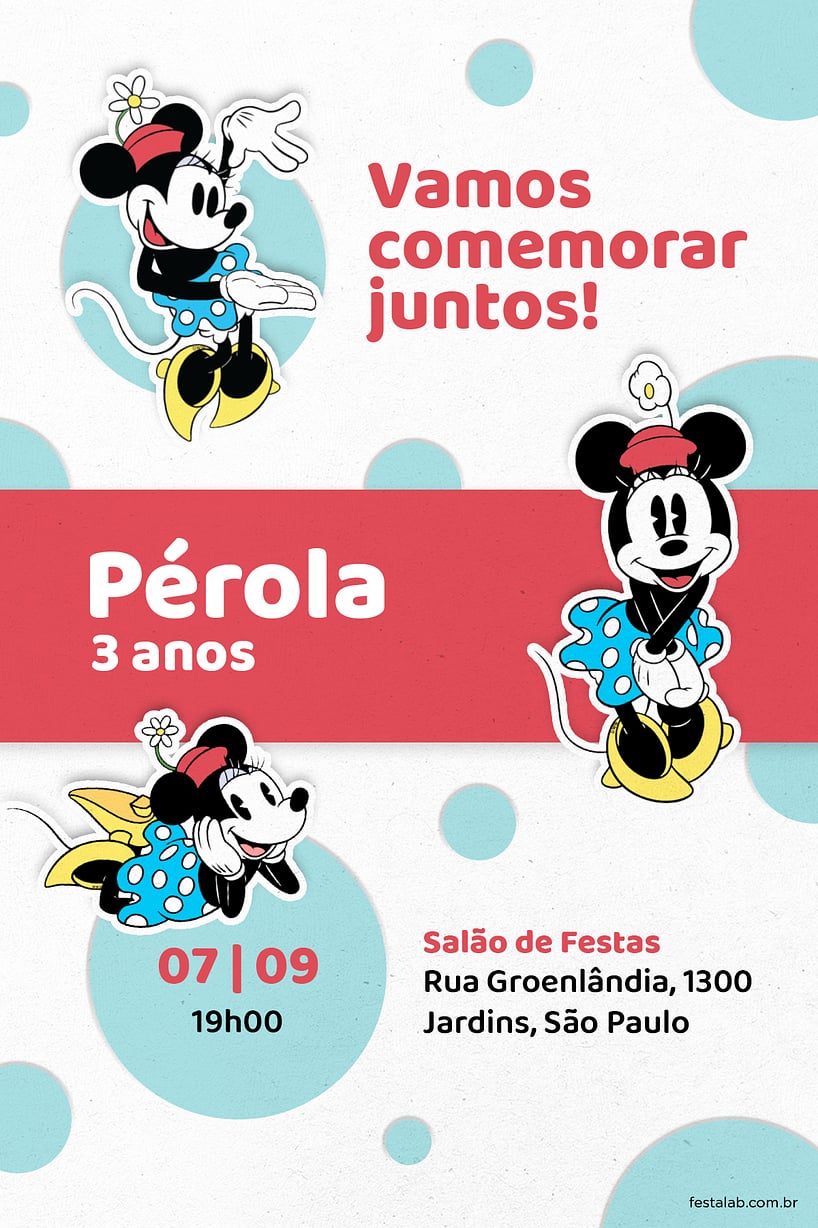 Criar convite de aniversário - Bolinhas da Minnie| FestaLab