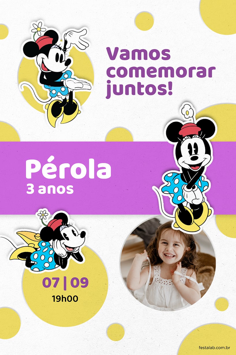 Criar convite de aniversário - Bolinhas da Minnie Lilás| FestaLab