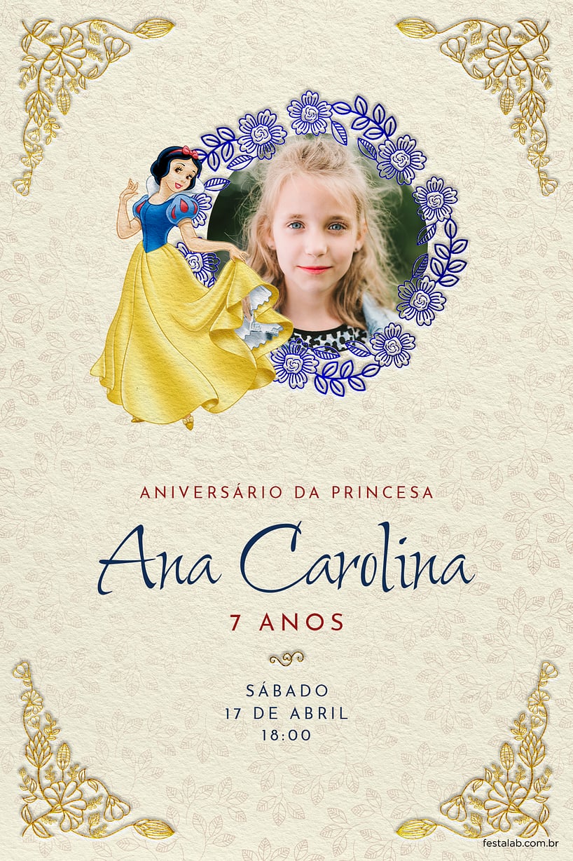 Convite de Aniversario - Branca de Neve - Creme