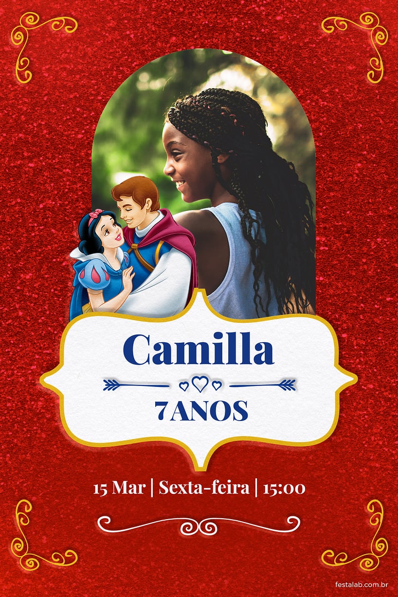 Convite de Aniversario - Branca de Neve - Vermelha