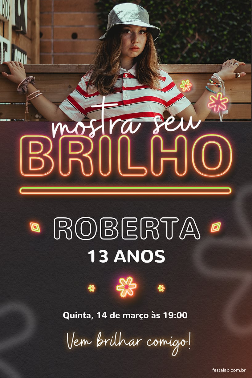 Convite de Aniversario - Brilho Laranja