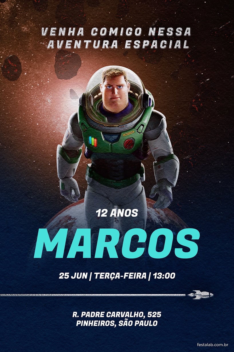 Convite de Aniversario - Capitao Lightyear Marron