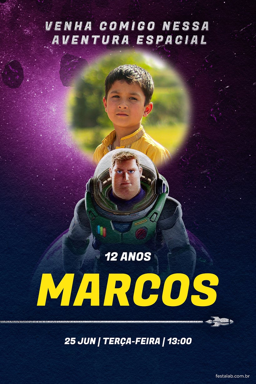 Convite de Aniversario - Capitao Lightyear Roxo