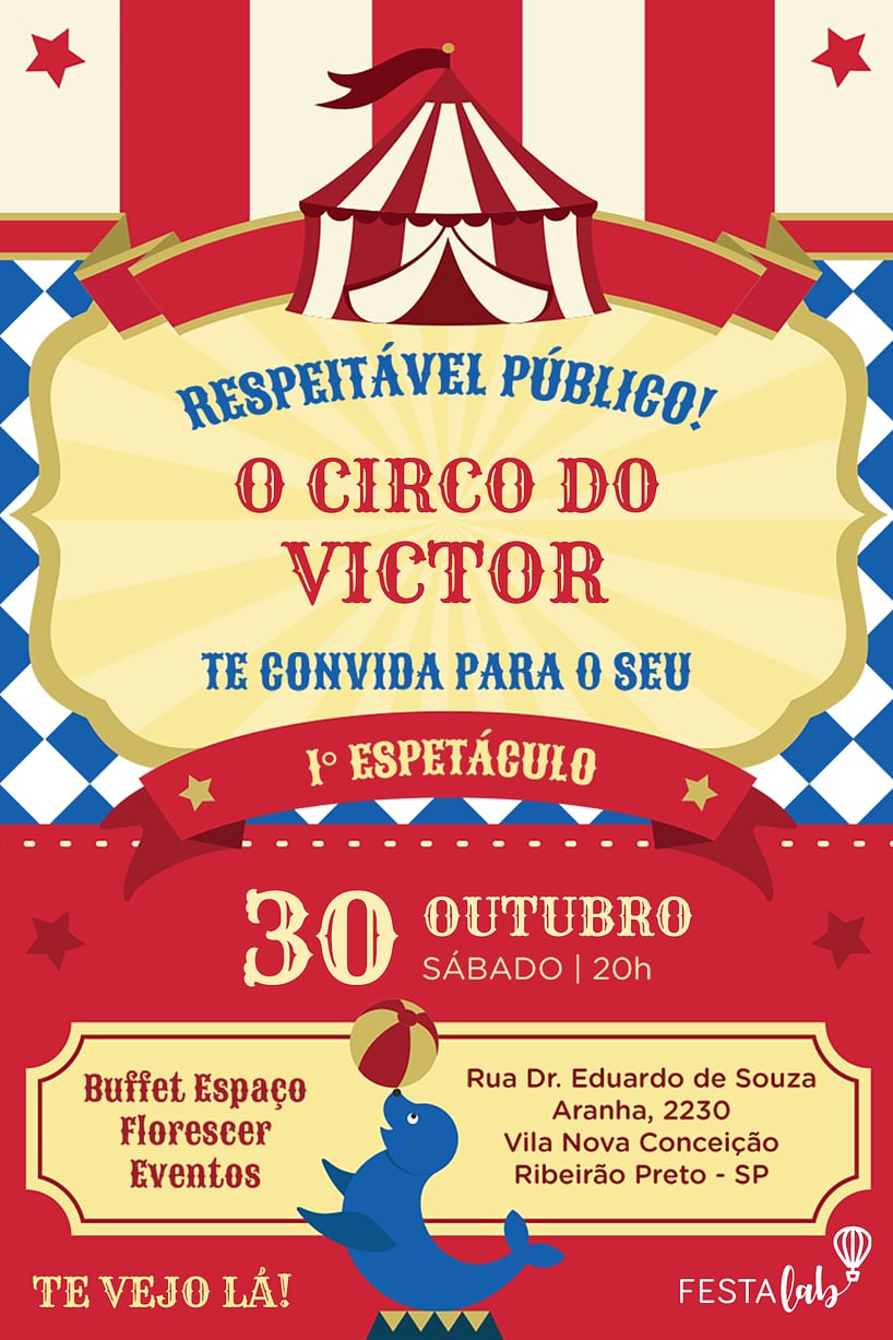 Convite de Aniversario - Uma Festa no Circo