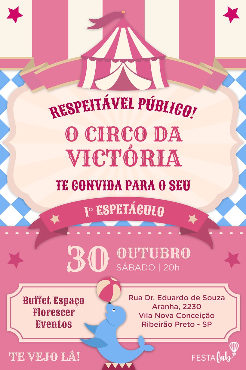 Convite de Aniversario - Uma Festa no Circo: Rosa